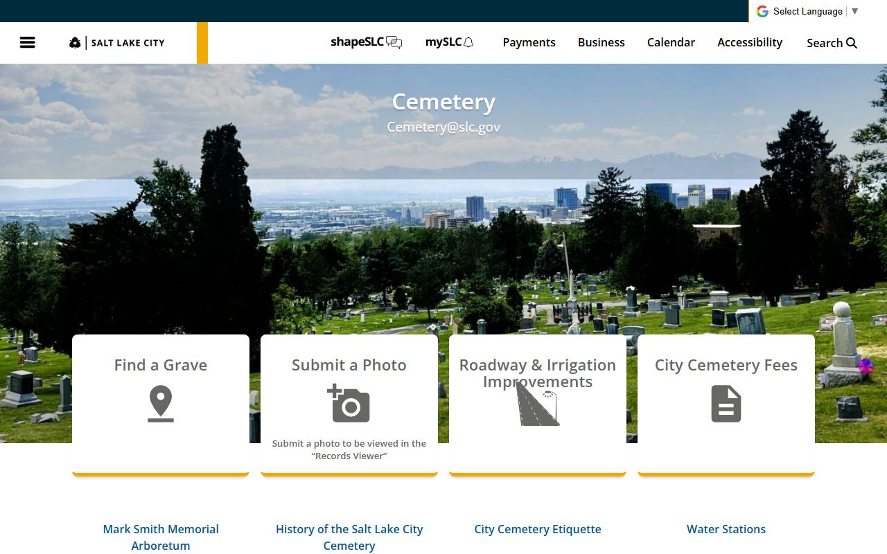 Salt Lake City obituary records at the city cemetery