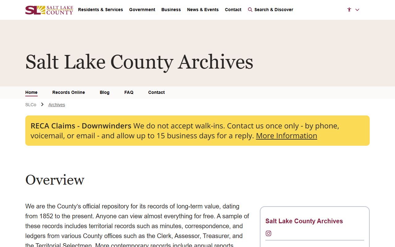 Salt Lake County obituary archives and historical death records