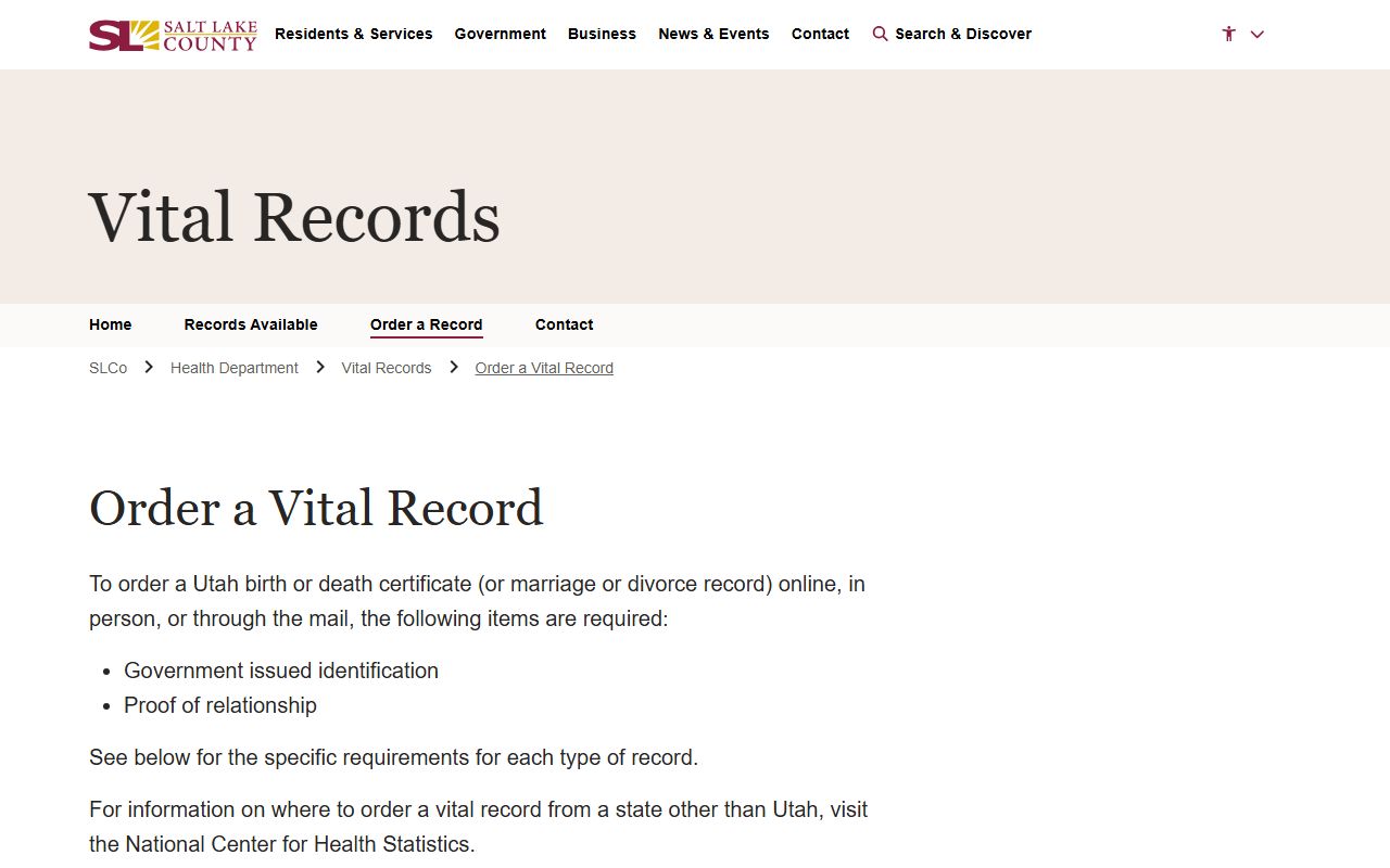 Utah obituary record source from Salt Lake County Health Vital Records