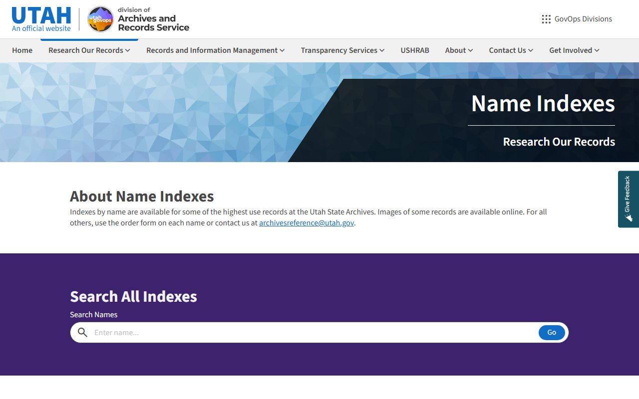 Utah obituary search source from the Utah State Archives death index